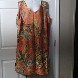 Talbots vintage tropical jungle print sleeveless dress palm trees monkeys Sz 24W